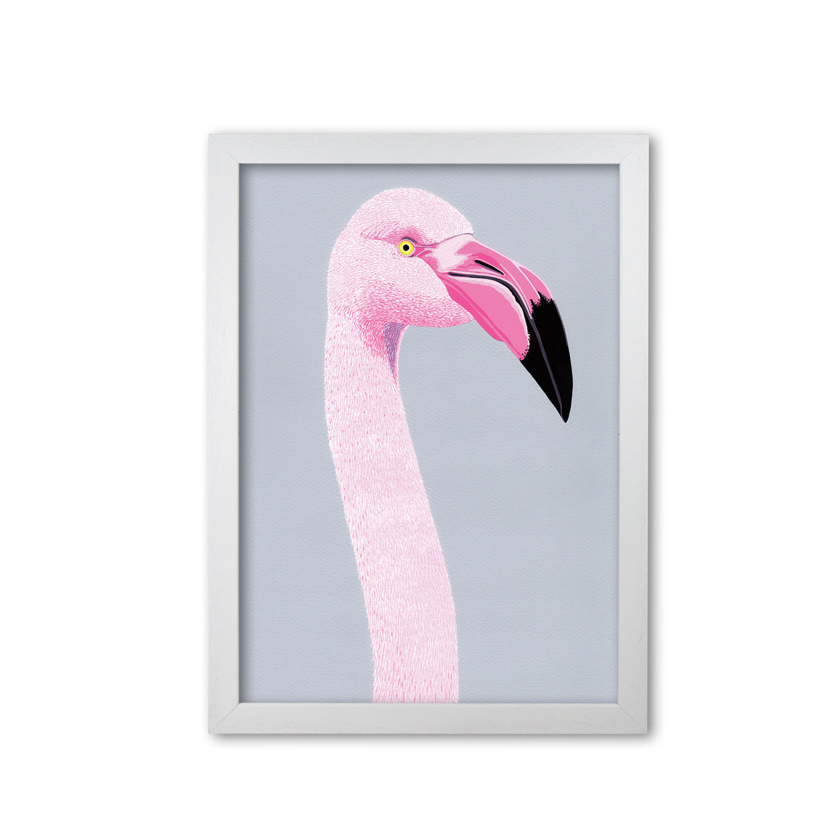 White Frame Flamingo Head Art Print