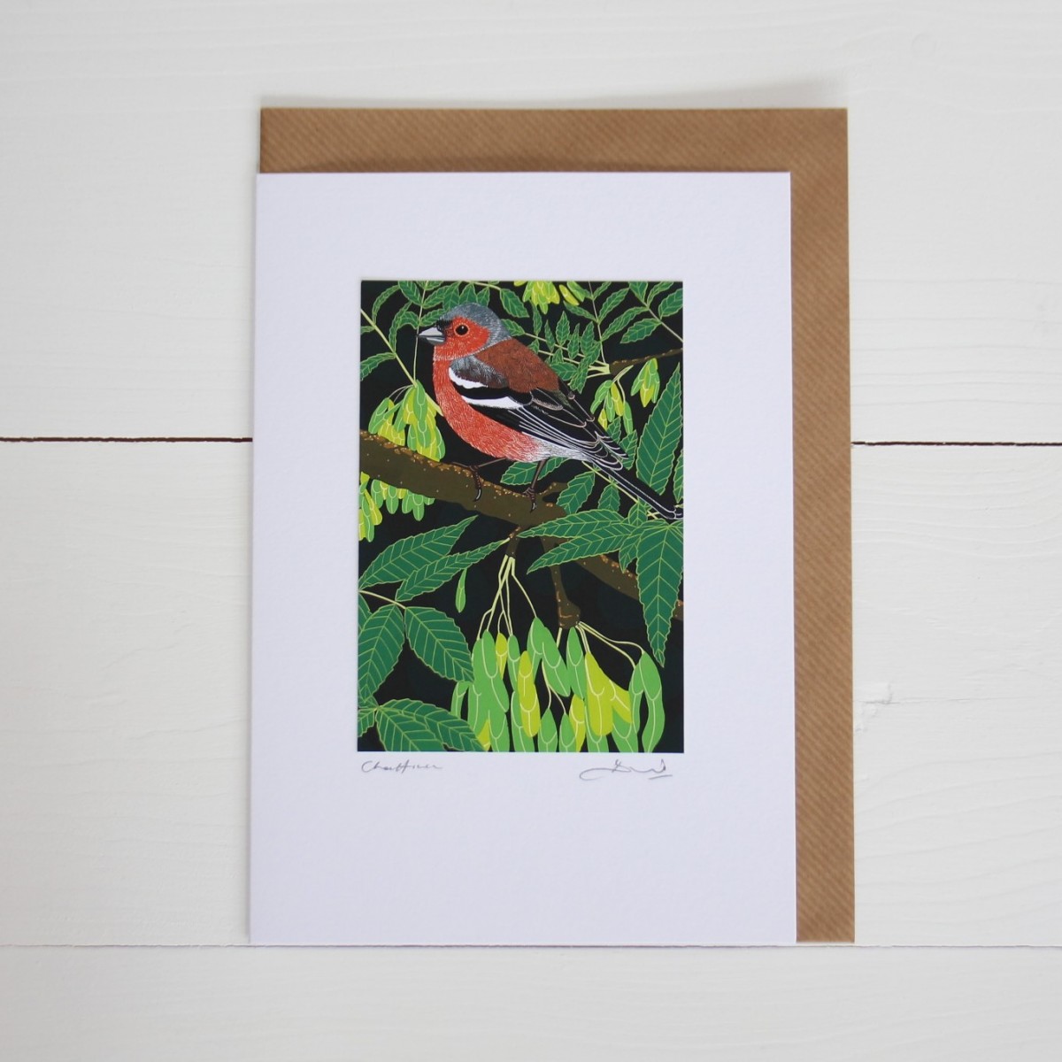 Chaffinch Bird Flower Handmade Hand Titled And Signed Greeting Card A5