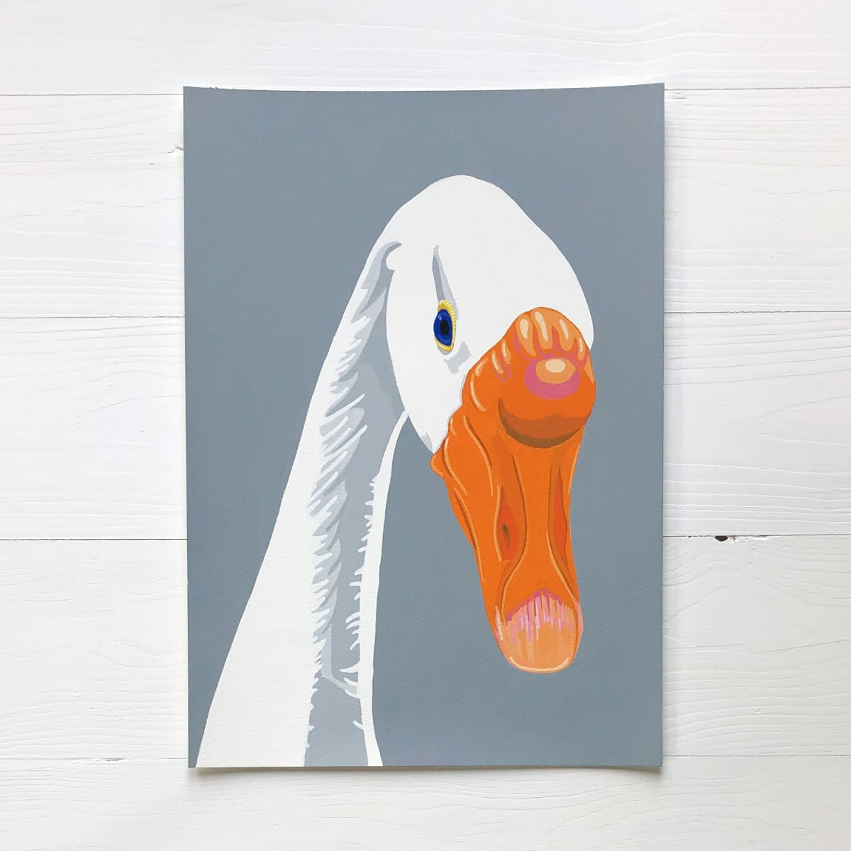 Chinese Goose Original Gouache Painting By Bird