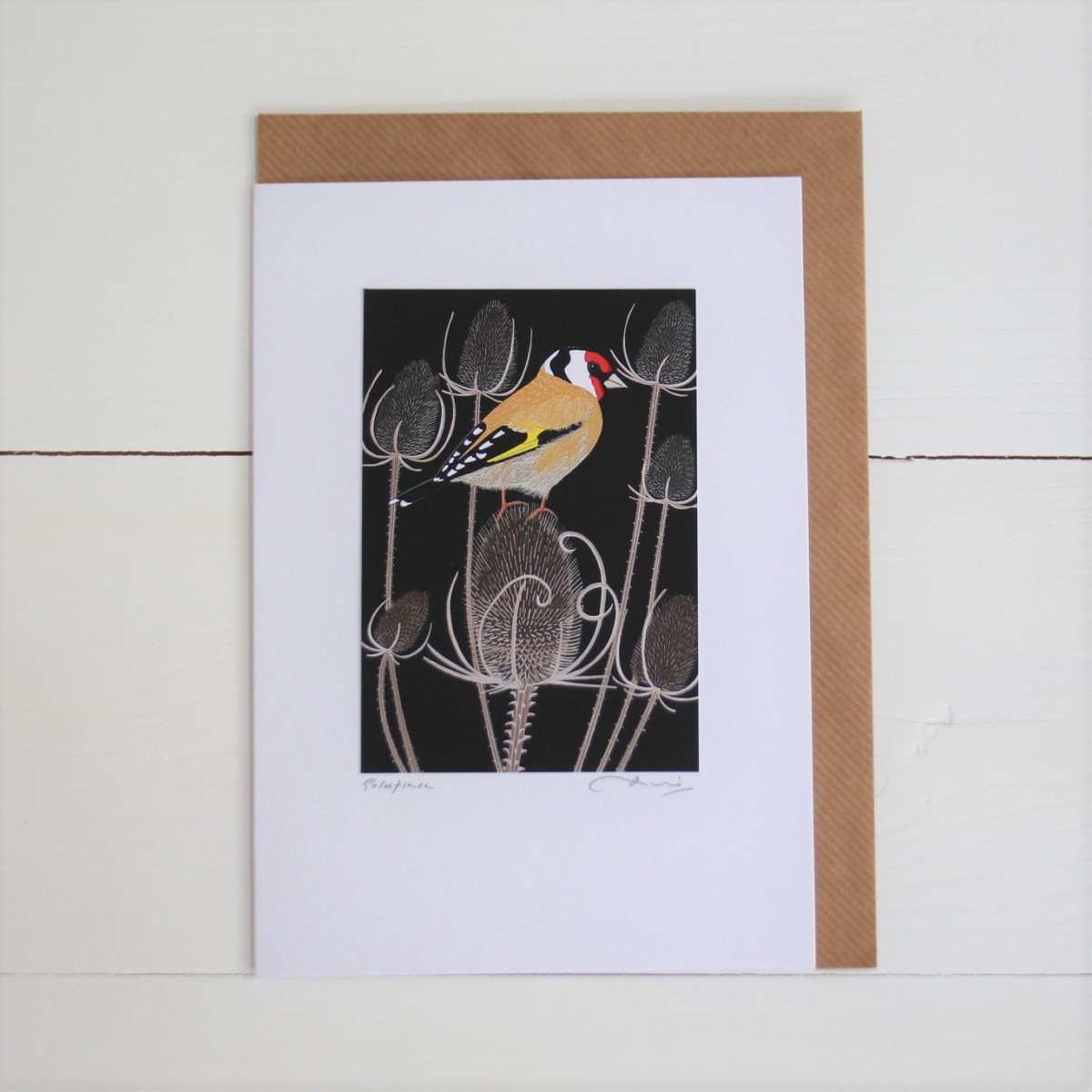 Goldfinch Bird Flower Handmade Hand Titled And Signed Greeting Card A5