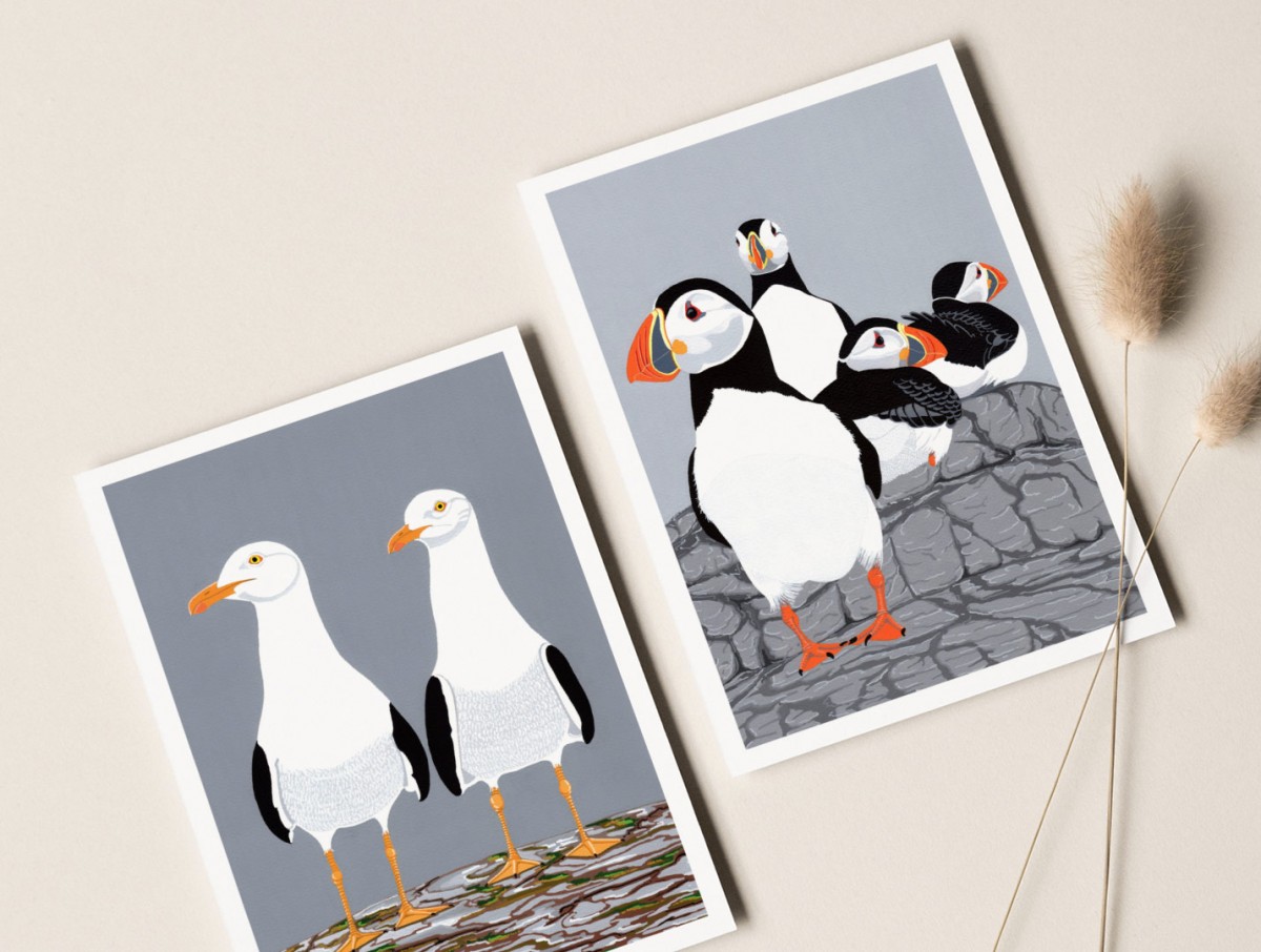 Gull and Puffin 7x5 Greeting Cards