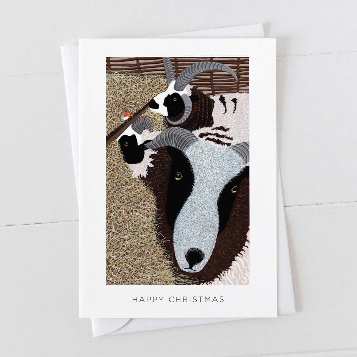 Jacob Sheep With Hay Happy Christmas Greeting Card