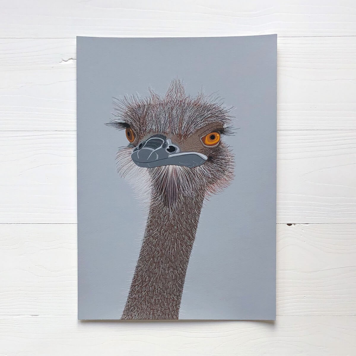 Ostrich Original Gouache Painting By Bird The Artist