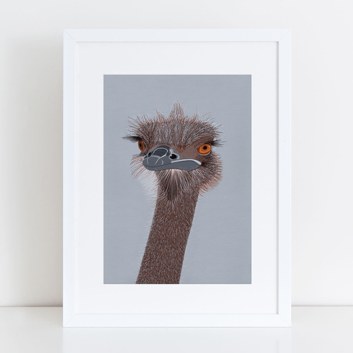 Ostrich Head Print Mounted and Framed