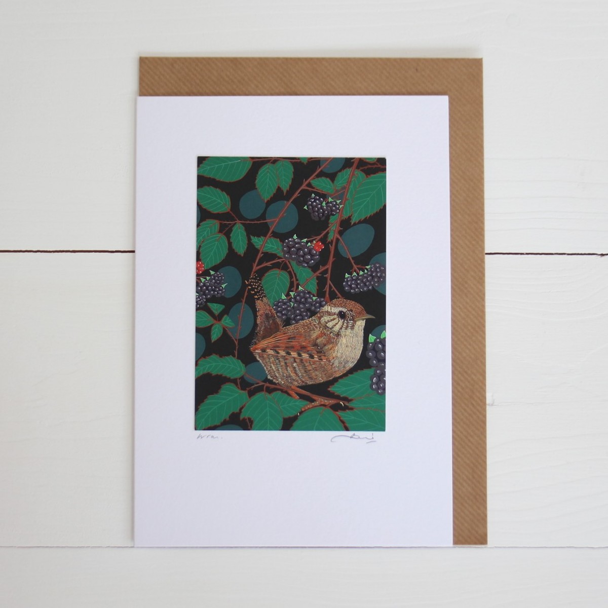 Wren Bird Flower Handmade Hand Titled And Signed Greeting Card A5