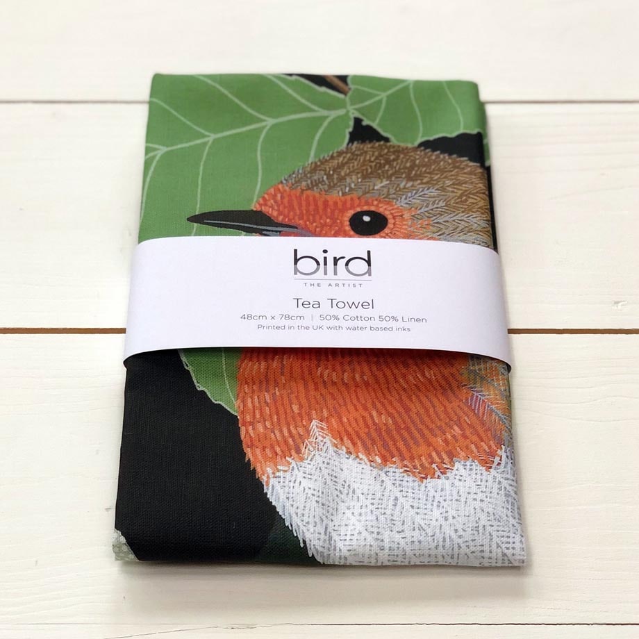 Robin Garden Bird Cotton Linen Tea Towel