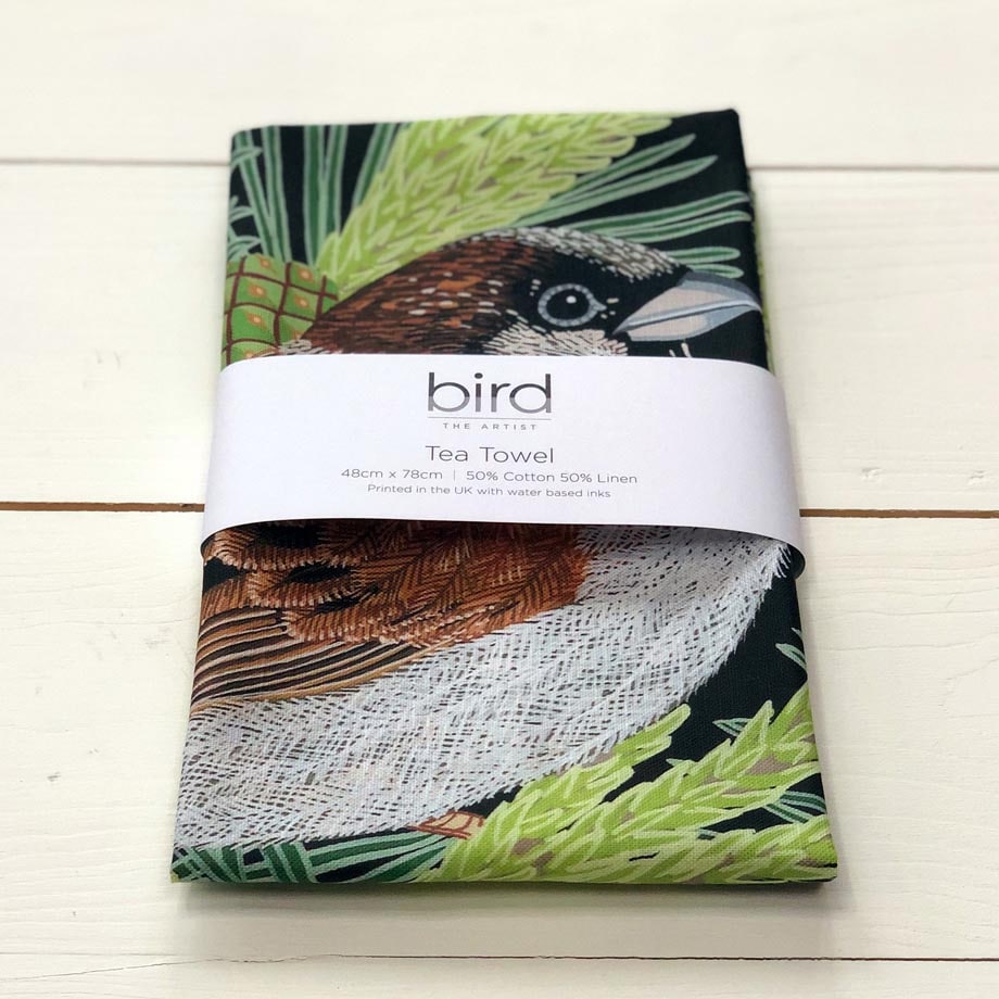 Sparrow Garden Bird Cotton Linen Tea Towel