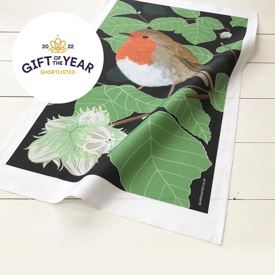 Robin garden bird tea towel gift of the year shortlisted