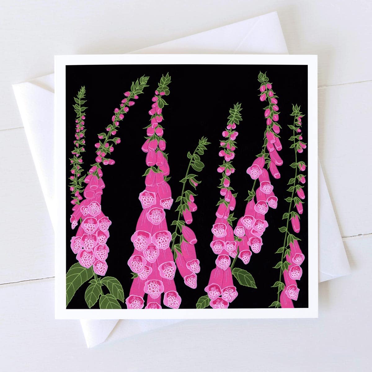 Foxgloves Square Card by Bird the Artist