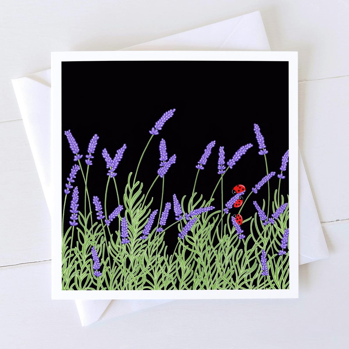 Lavender Square Greeting Card by Bird the Artist