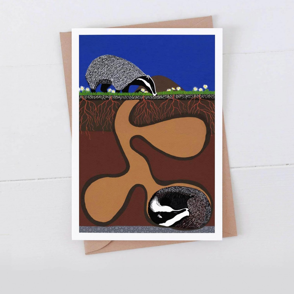 7x5 greeting card going underground badger by bird the artist